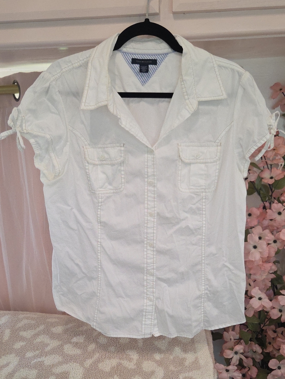 Tommy Hilfiger White Button Down With Bow Sleeves